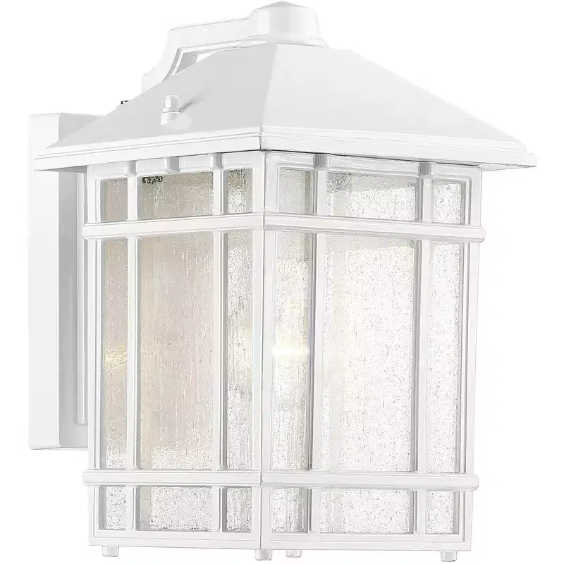 Kathy Ireland Sierra Craftsman Mission Outdoor Wall Light Fixture White Dusk to Dawn 11 Seeded Glass for Post Exterior Barn Deck House Porch Yard