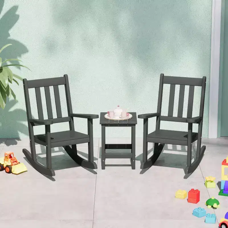 WestinTrends 3-Piece Kids Outdoor Rocking Chairs Set With Kids Square Side Table