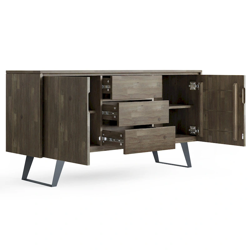 WYNDENHALL Mitchell Metal 60 inch Wide Rectangle Modern Industrial Sideboard Buffet in OAK WOOD - 60 x 17 x 30