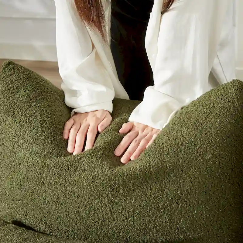 2-Pieces 6-Seat Teddy Fabric Sectional Sofa Set (3+3) with Wooden Frame & 6 Pillows