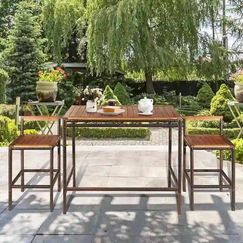 3 PCS Patio Rattan Wicker Bar Dining Furniture Set