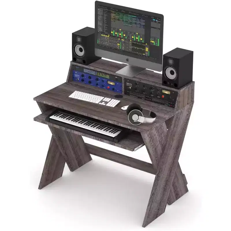 Glorious Sound Desk Compact Professional Studio Workstation with Pull-out Keyboard Compartment (Walnut)