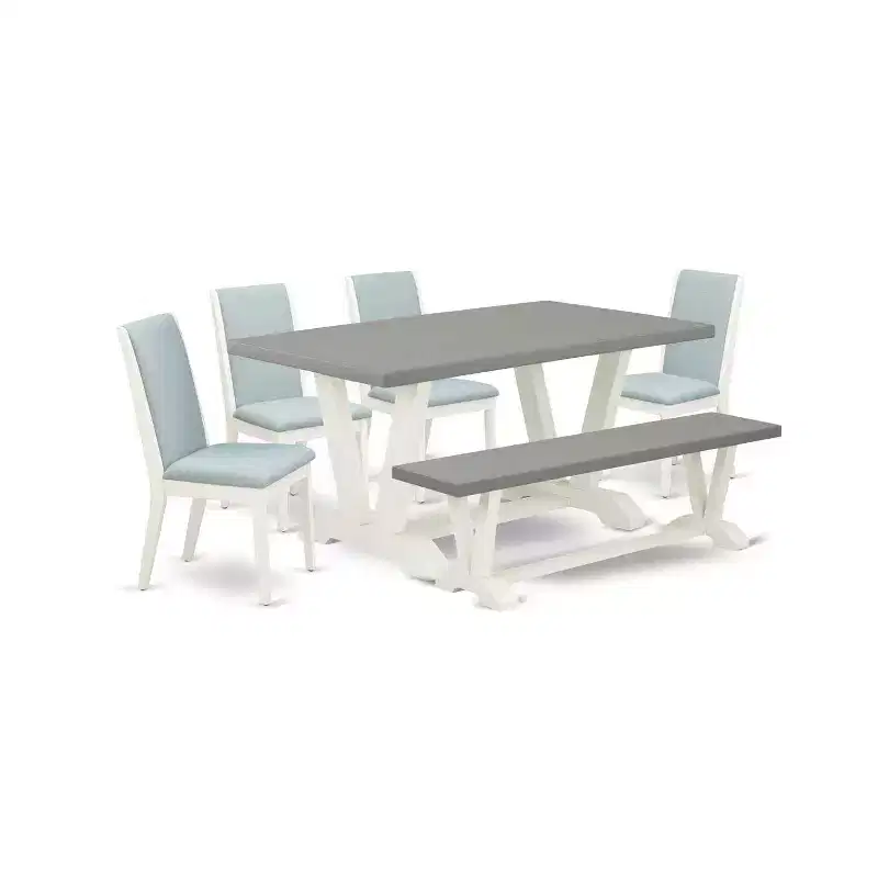 HomeStock 6-Piece Rectangle Natural Oak Finish Solid Wood Top Dining Table with 1-Bench, 4-Chairs