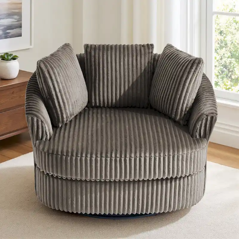 DREAMSIDEA Recessed Arm Slipcovered Swivel Barrel Chair