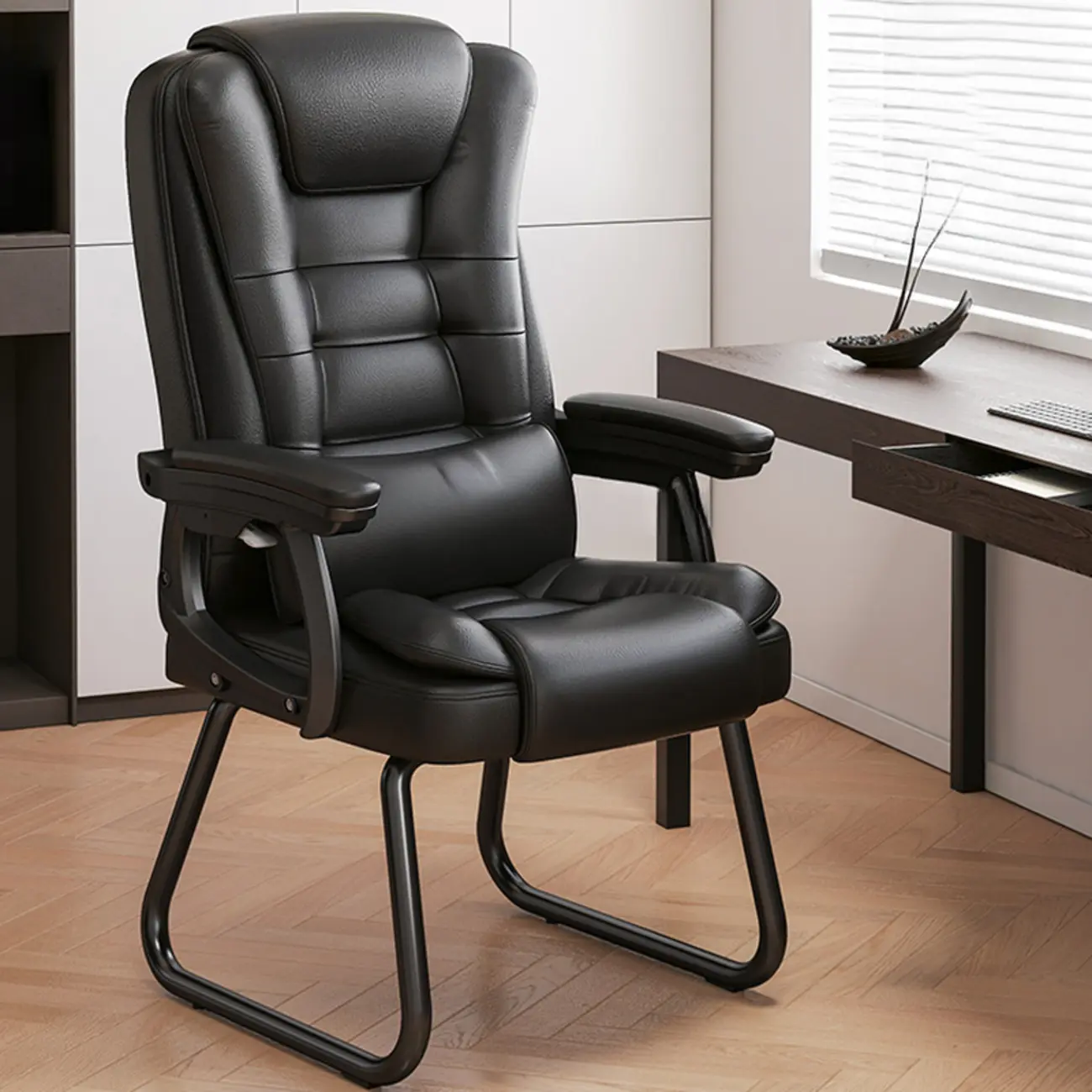 Luxurious Ink Leather Steel Reclining Office Chair