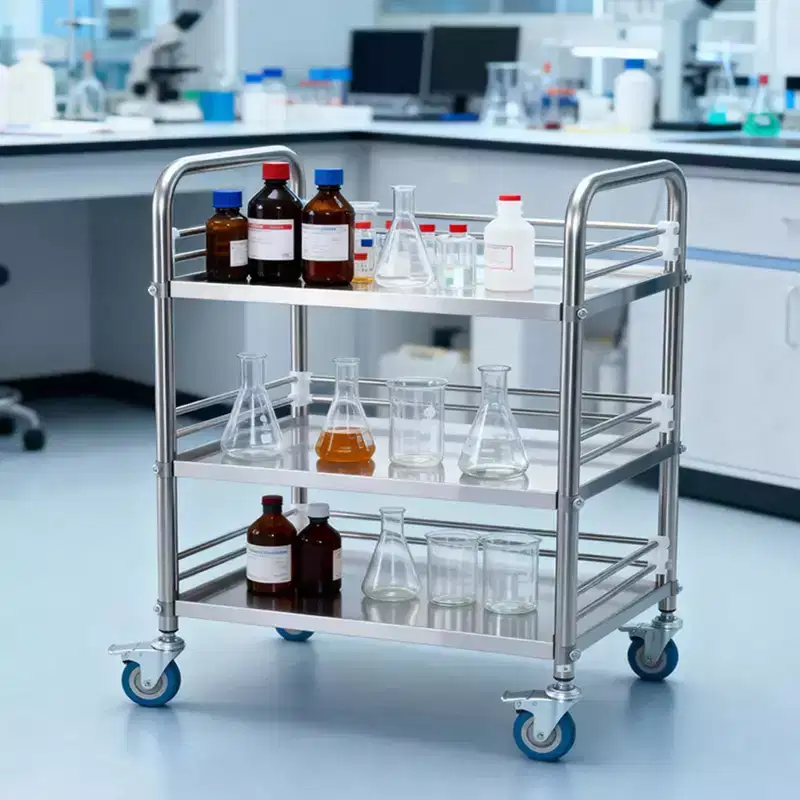 VEVOR Stainless Steel Cart, 3-Tier Rolling Lab Utility Cart with Lockable Wheels, Medical Serving Trolley Clinic Tray, Silver