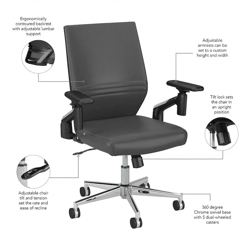 Cabot Mid Back Leather Office Chair by Bush Furniture