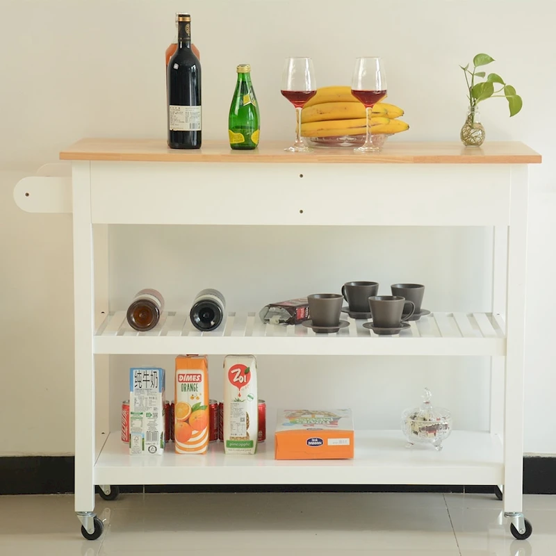 Kitchen Island Cart with Two Lockable Wheels