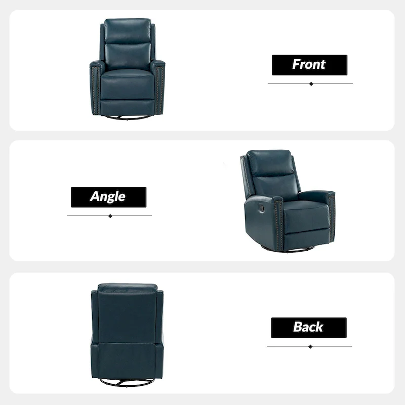Fiacro 30.31Wide Modern Genuine Leather Wingback Swivel Rocker Recliner with Nailhead Trims