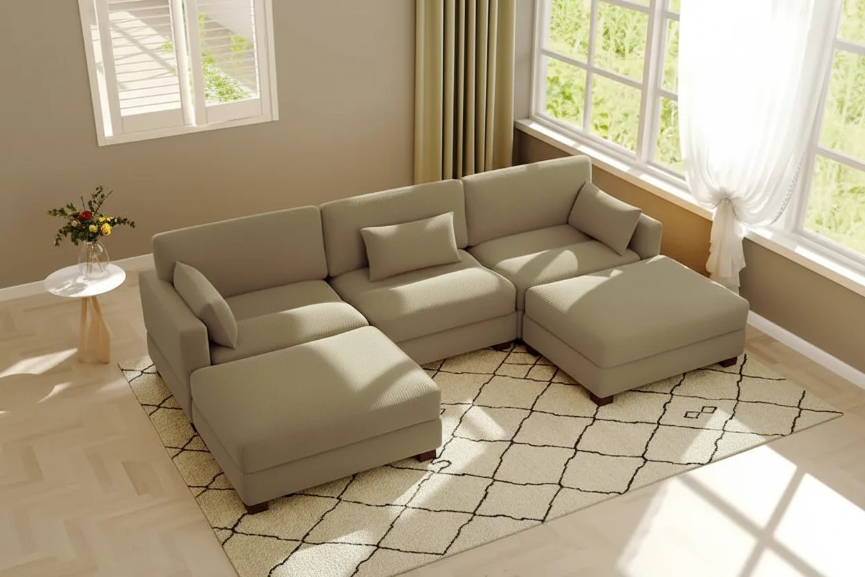 5-Piece U Shaped Couch Modular Sectional Sofa with Ottoman