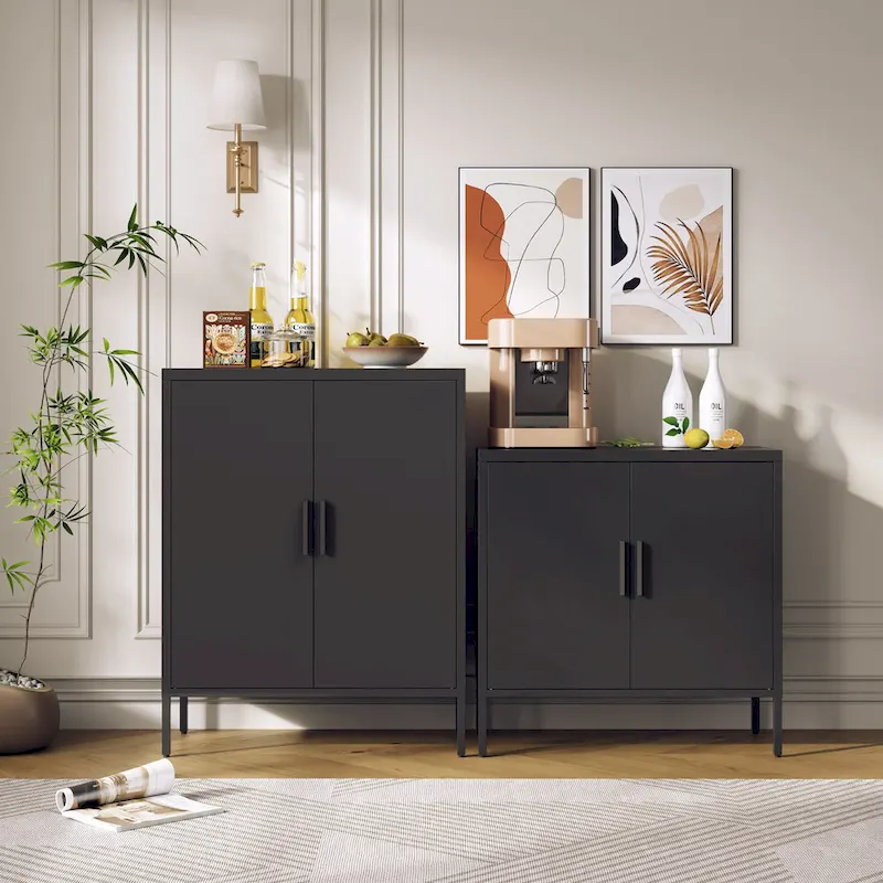 Black Double-Door Steel Lockable Storage Cabinet