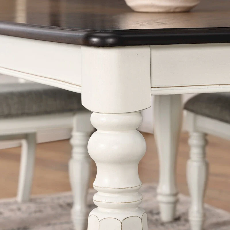 French Country Dining Table, Antique White and Weathered Oak Finish