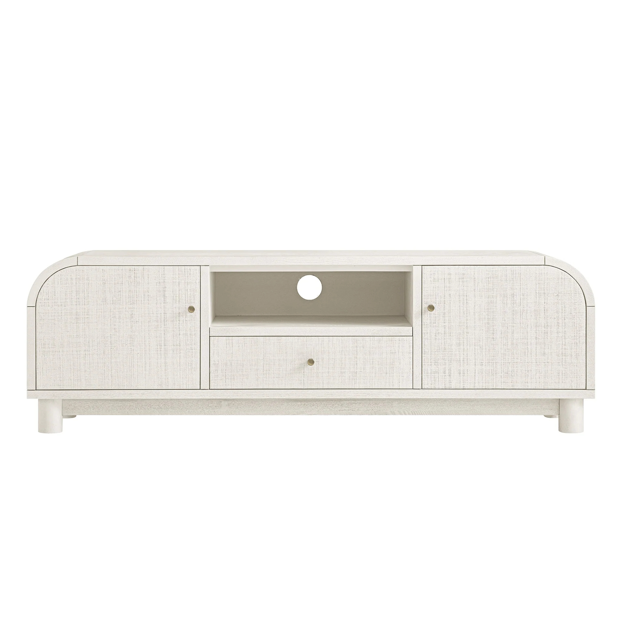 TV Unit, Washed White Ash with Raffia