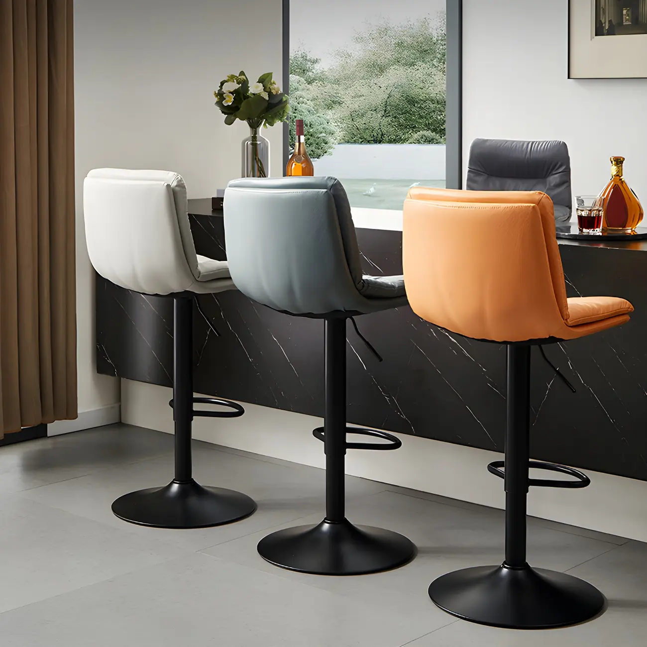 Modern Leather Saddle Swivel Adjustable Bar Stool