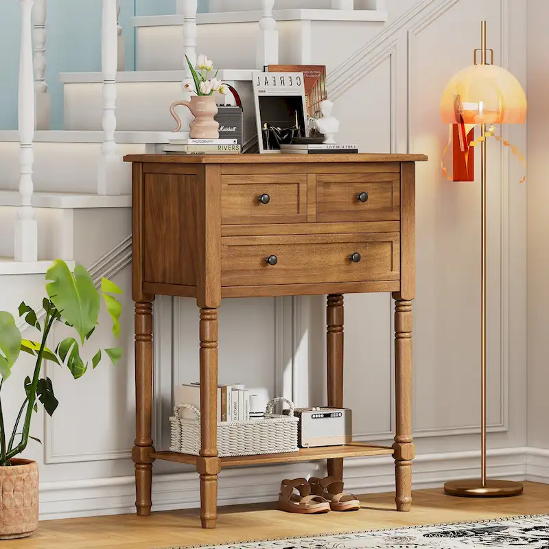 23.7 Classic Console Table with Three Storage Drawers and Bottom Shelf