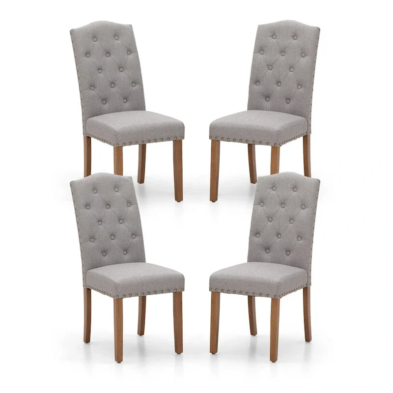 Set of 4 Upholstered Faux Leather/Fabric Dining Room Chairs with High Back and Solid Wood Legs