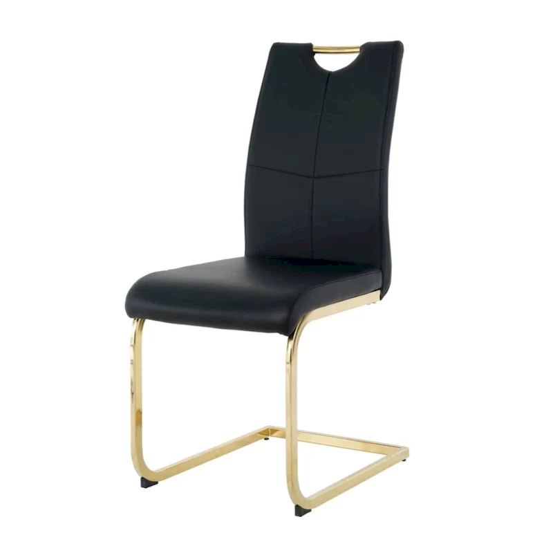 Modern Dining Chair with Gold Metal Legs Black Faux Leather Upholstered Cantilever Design 260 LBS Capacity Set of 2
