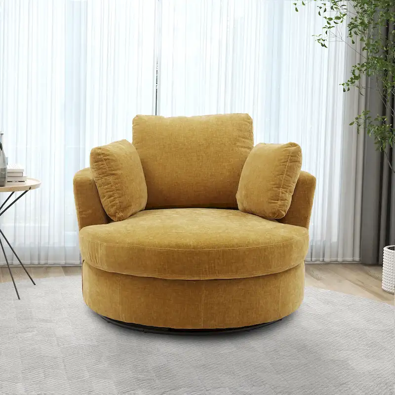 Upholstered Swivel Barrel Armchair Club Chair With Metal Base