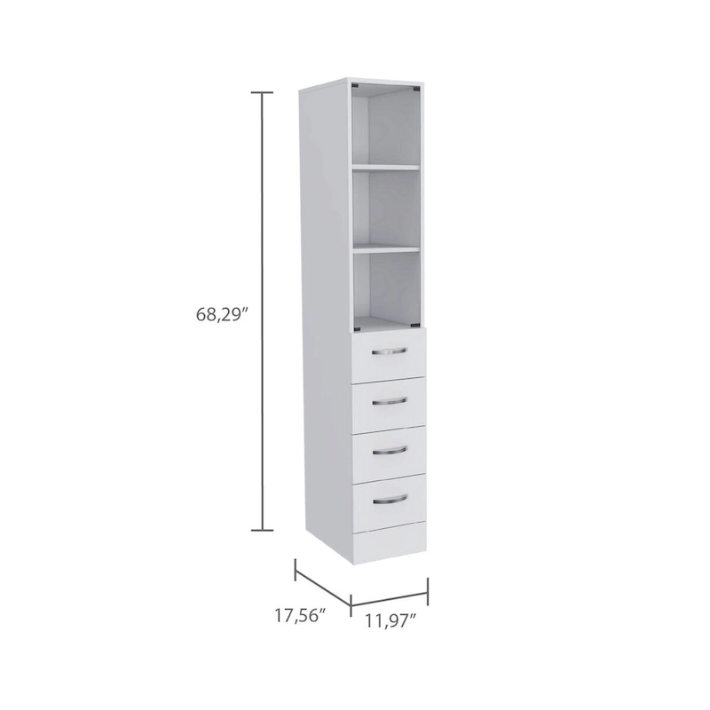 Vanguard Linen Cabinet, Three Shelves, Four Drawers -White
