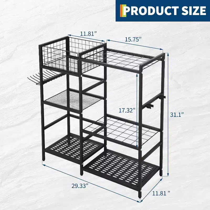 Garden Tool Organizer,Heavy Duty 3-Tier Garage Tool Storage With Shelves&Long-Handled Slots,Freestanding Tool Organizers and Storage for Yard Lawn