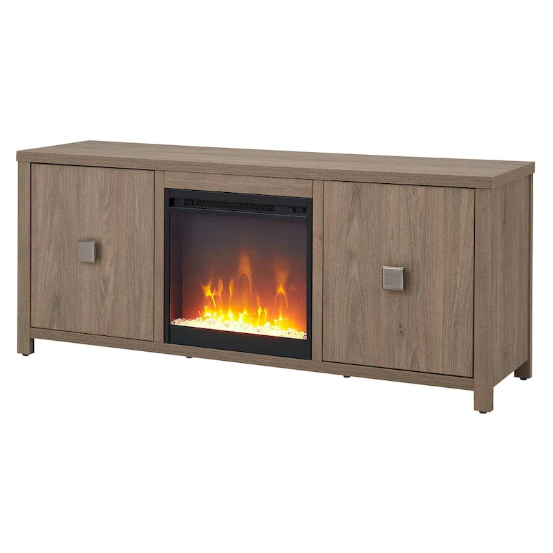 TV Stand with Electric Fireplace - Gray/Black/Brown, 58
