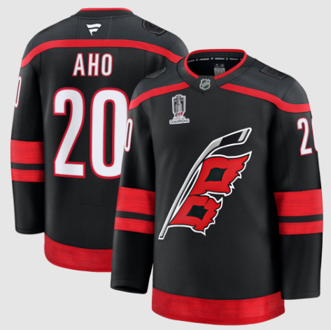 Carolina Hurricanes Sebastian Aho Fanatics Black 2026 Stanley Cup Champions Home Premium Patch Jersey