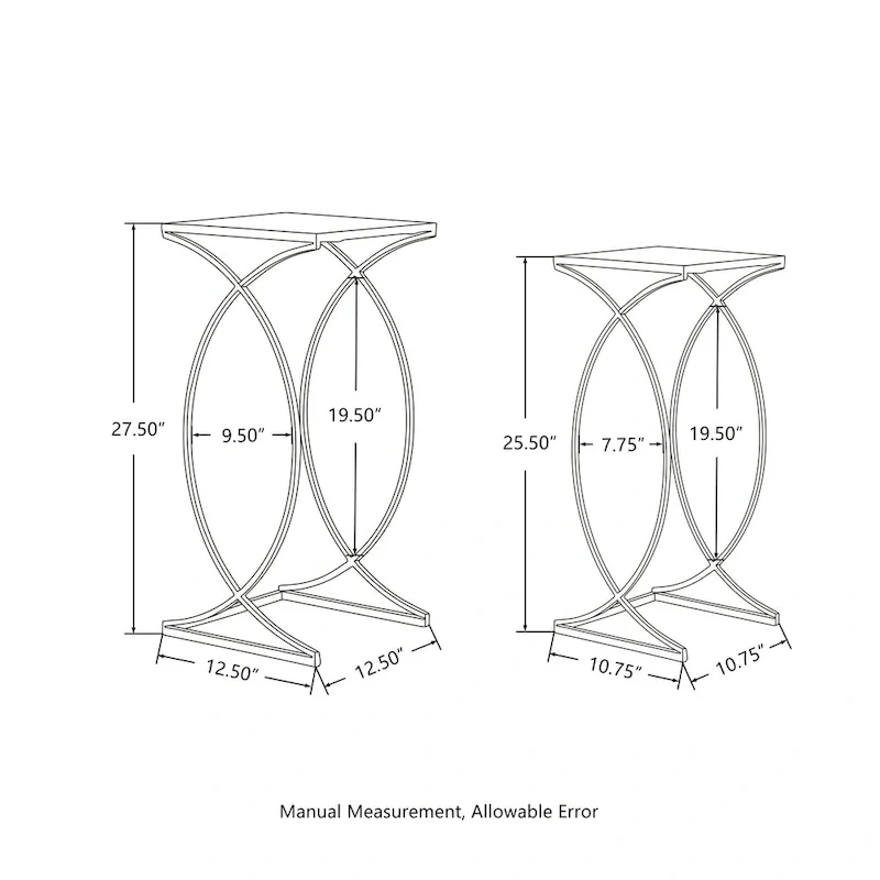 Glitzhome Set of 2 Glam Glass Modern Side Table Sofa Table