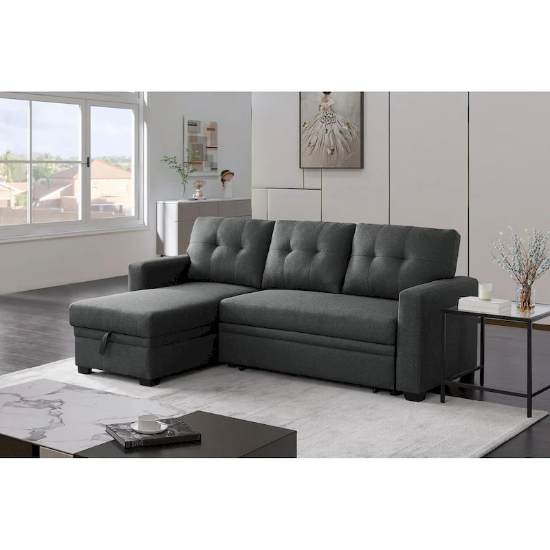 Upholstered Pull out Sectional Sofa with Chaise