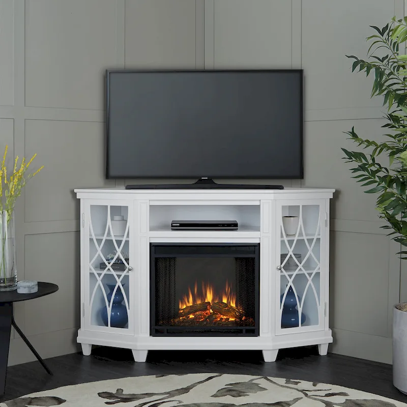 Lynette 56 TV Stand Electric Fireplace White by Real Flame