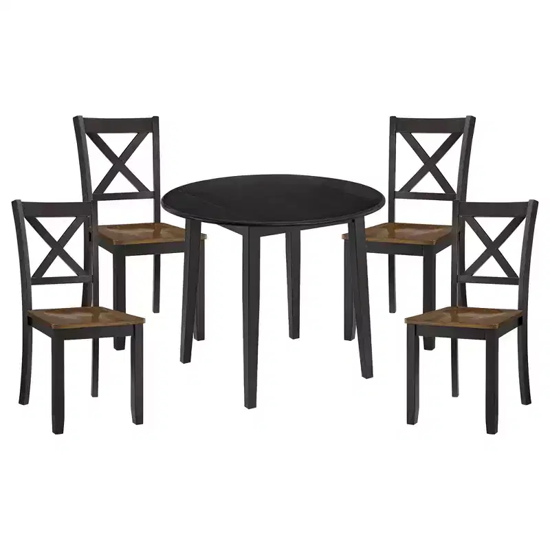 ROME + OAK Drop Leaf Table with Set of 4 X-Back Chairs, Wooden Dining Set, Black