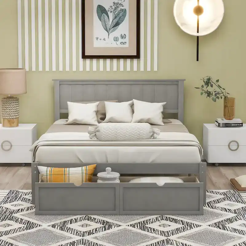 Modern Platform Bed with Under-bed Drawer