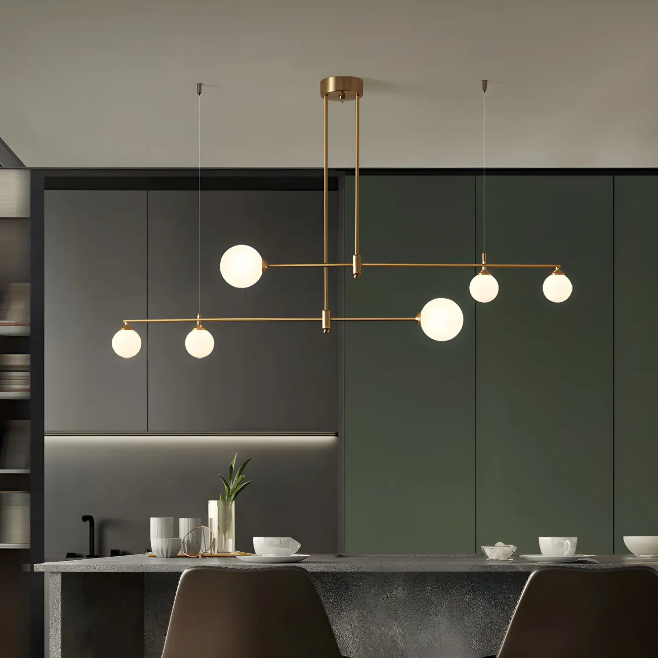 Modern Gold Globe Adjustable Island Pendant Light