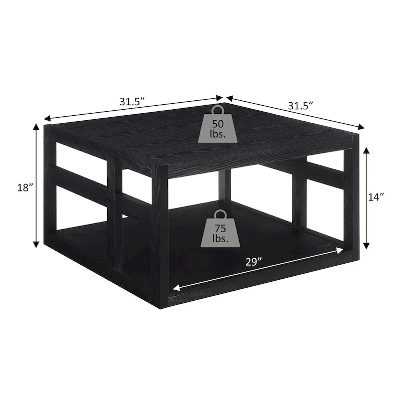 Square coffee table with shelves