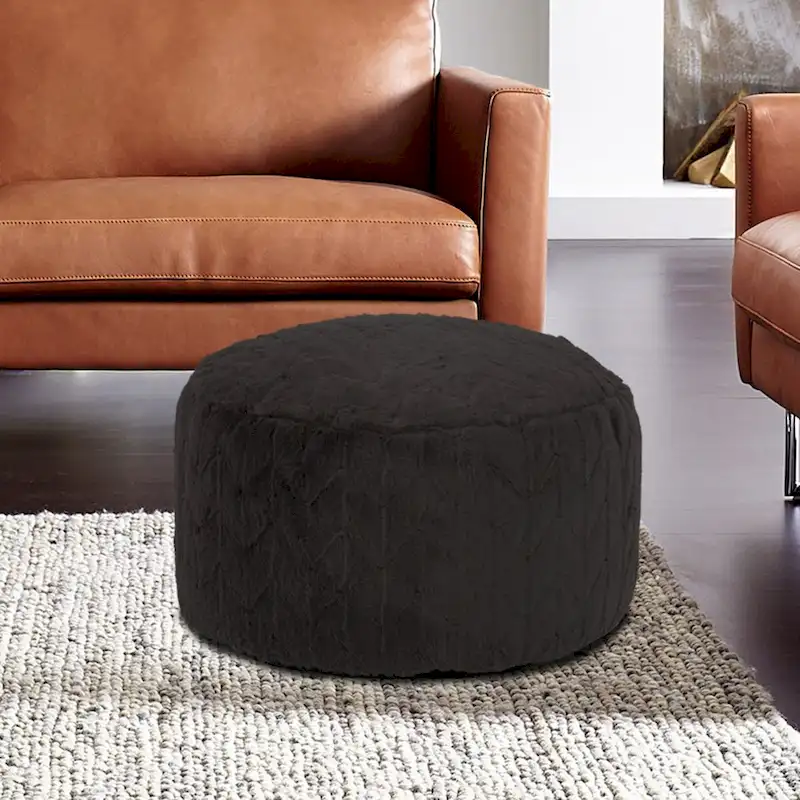 Angora Ebony Faux Fur Pouf Foot Ottoman – Single