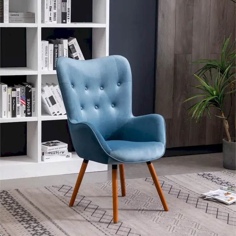 Blue 30 Polyester Button Tufted Accent Chair