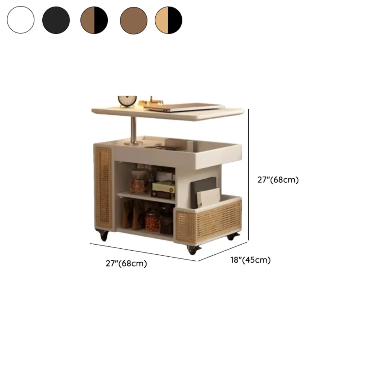Nut-brown Adjustable Lift Top Wood Trolly Side Table