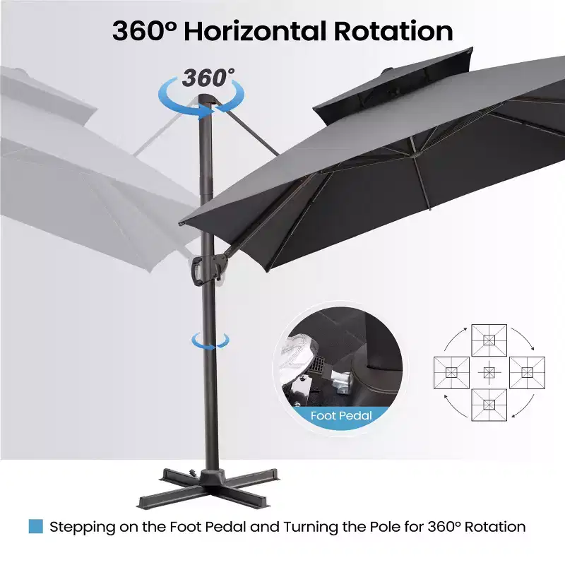 Crestlive Products 10 Feet Square 2-Tier Top Patio Cantilever Offset Umbrella 360 Shade With Weighted Base