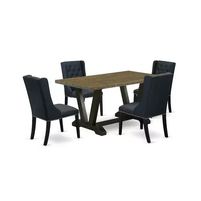HomeStock 5-Piece Distressed Jacobean Finish Solid Wood Top Dining table with 4 Chairs