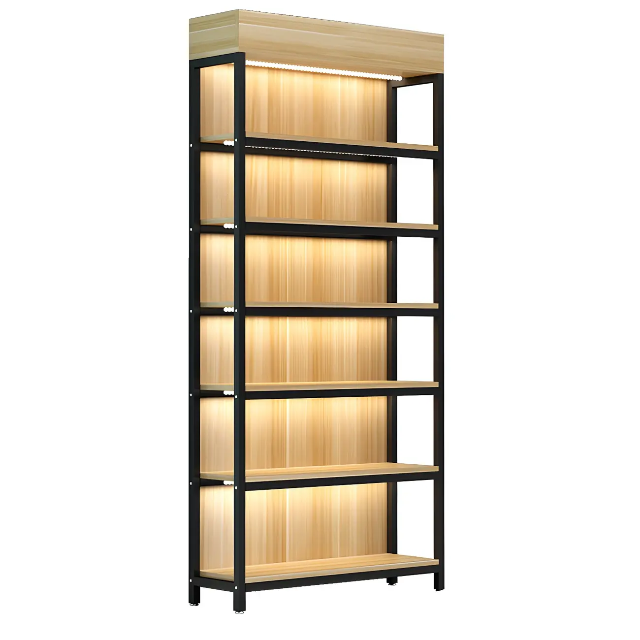 Modern Wood Open Multi-Shelf Large Display Cabinet