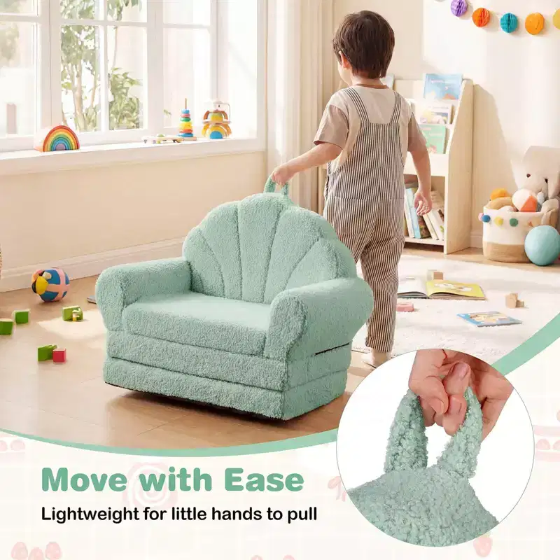 Costway Fold-out Kids Sofa 2-in-1 Convertible Toddler Couch & Lounger with Non-slip Base Beige/Green/Pink