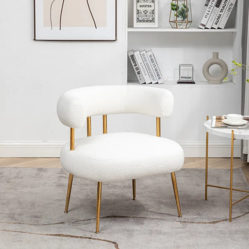 Modern Glam Upholstered Comfy Open-Back Accent Vanity Chair with Golden Legs