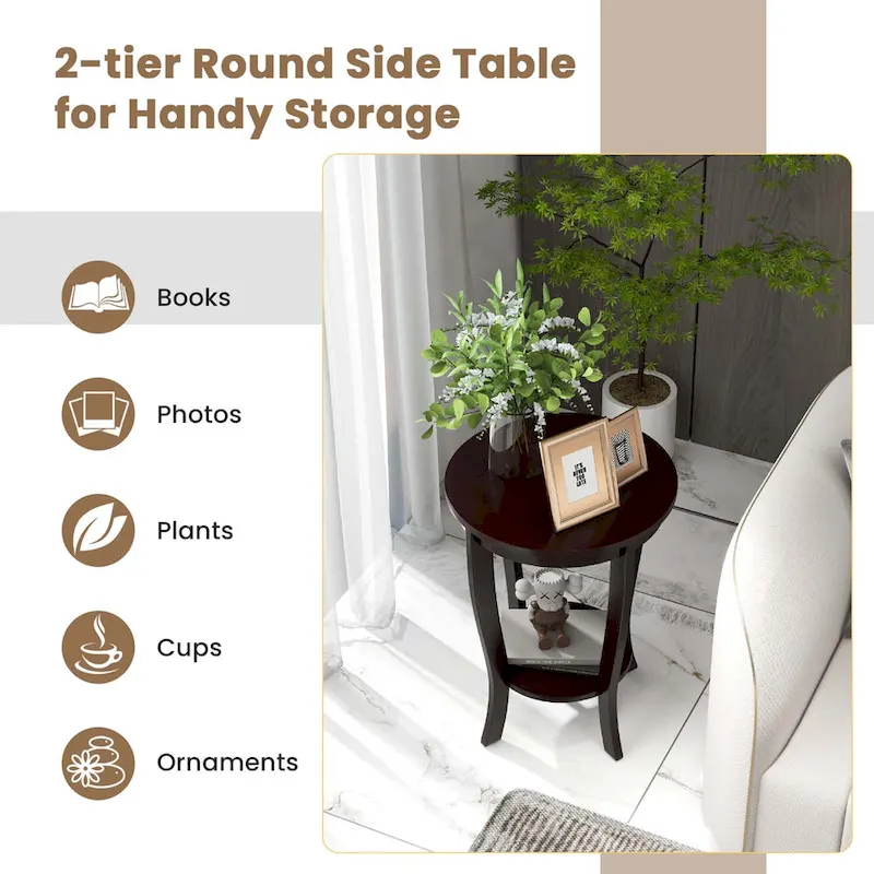 Costway 2 PCS 2-Tier End Table 18 Round Compact Sofa Side Nightstand - See Details