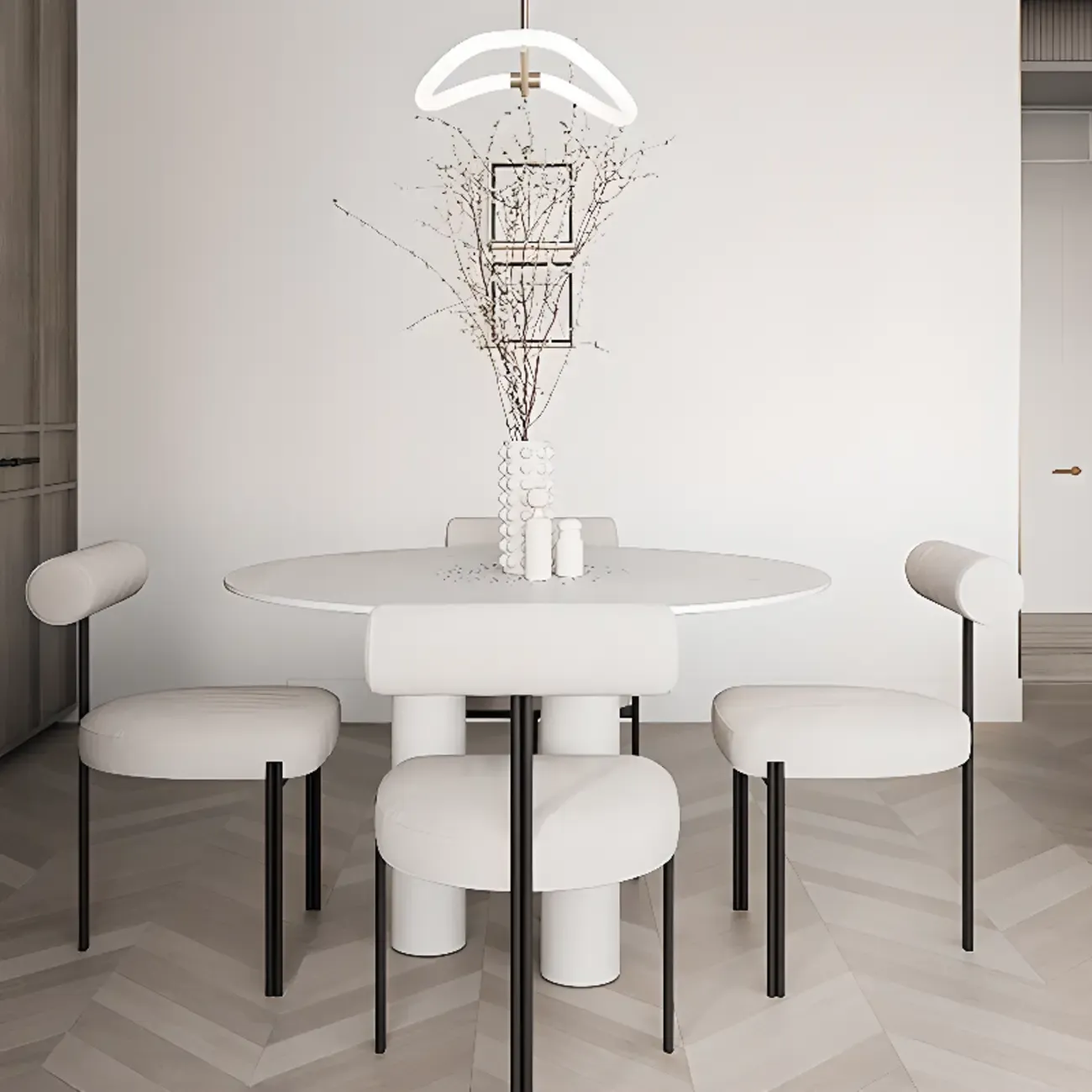 Grid Pattern Upholstered Armless Low Back Dining Chairs