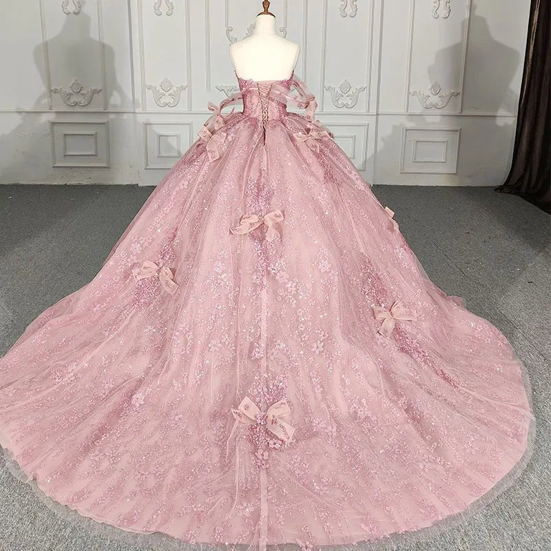Romantic Pink Beading Quinceanera Dress Sequined Sleeveless with Bowknot