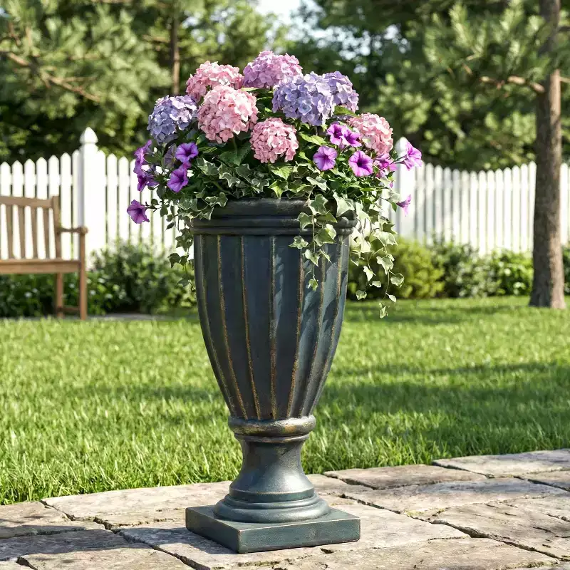 Christopher Knight Home Mireille Patio Stately Tall Fluted Lightweight Concrete Pedestal Urn Planter