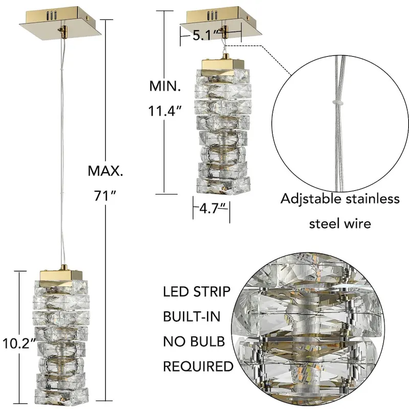 Burano Modern Mini Crystal Pendant Light Gold LED 8-Watt, 4000K - Brass