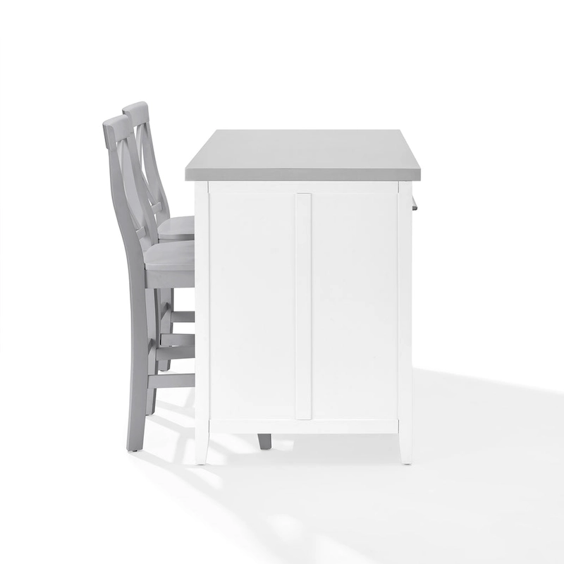 Silvia Stainless Steel Top Kitchen Island W/X-Back Stools - 57d x 46w x 41h