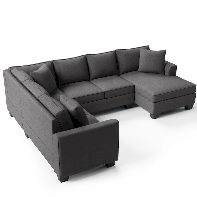 110*86 Sectional Sofa Upholstered Modern English Arm Classic U-shaped Sofa 3 Pillows Included