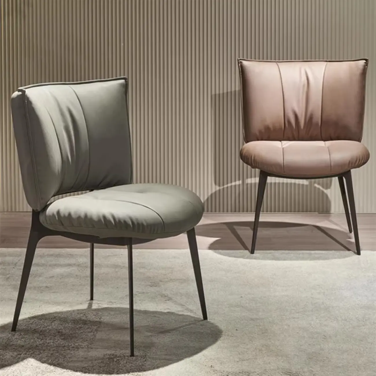 Modern Leather Low Back Dining Chair with Metal Legs