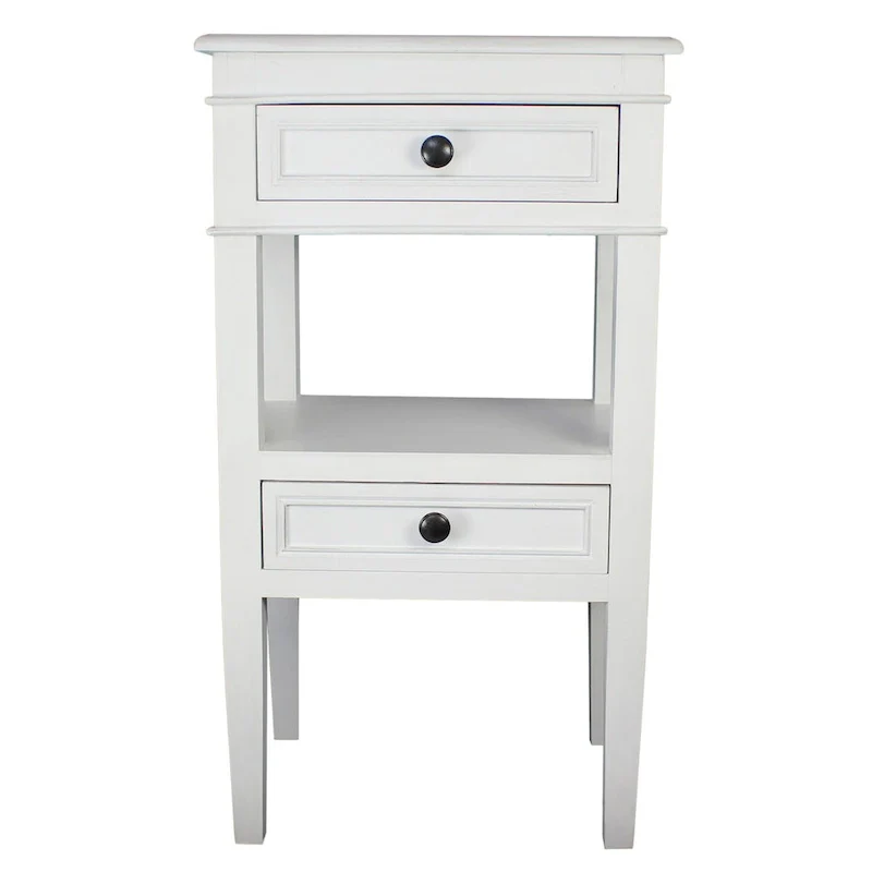 Wooden Side Table with 2 Drawers and Shelf - Antique Finish